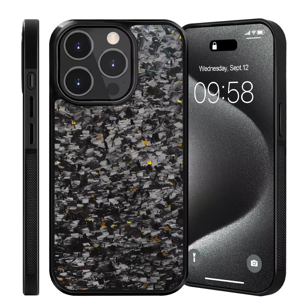 Luxury Gloss Real Carbon Fiber Armor Shockproof Cover for Iphone 15 Pro Max 14 13 12 11 Case Wireless Charge Forged Fiber Cover